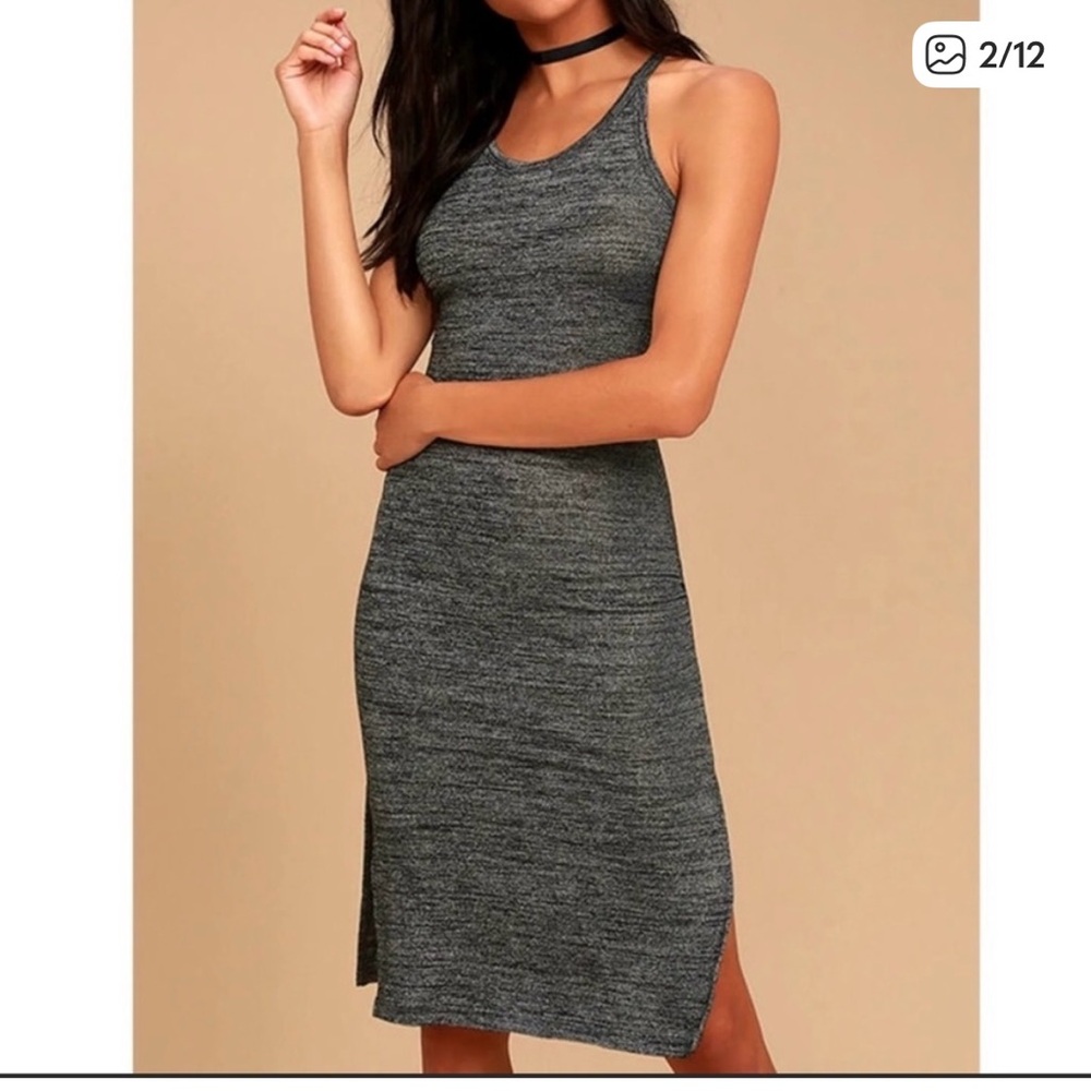 NWT Lulus Stunning View Bodycon Midi Dress in Heather Grey Size Large